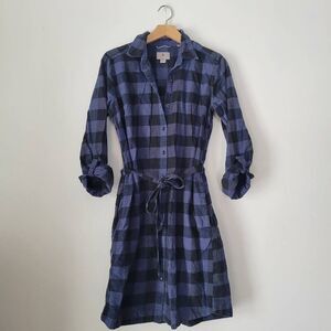 Royal Robbins Plaid Shirt Dress Women’s M Blue Black Cotton Tencel Button Front